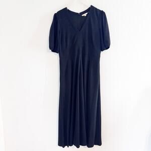 Boden Maxi Dress Size 12 Black V-Neck Viscose‎ Short Sleeve Pockets Stretch